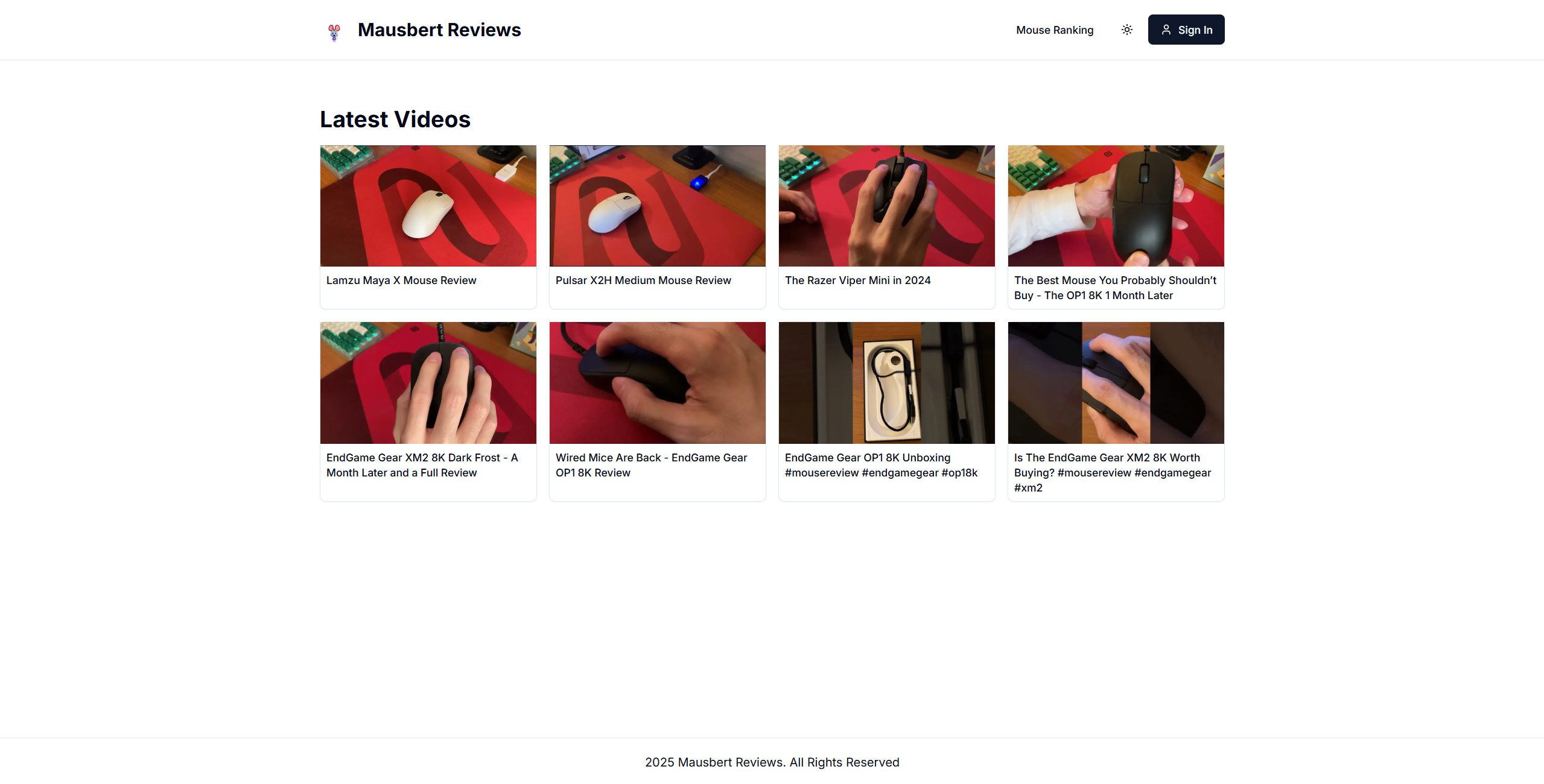 Displays the home page of Mausbert Reviews