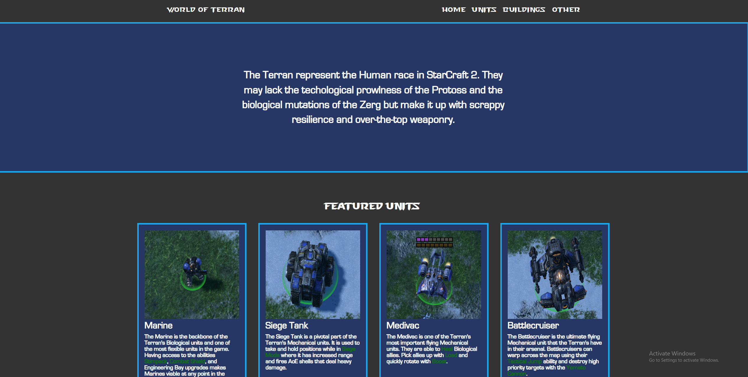 Displays the home page of World of Starcraft